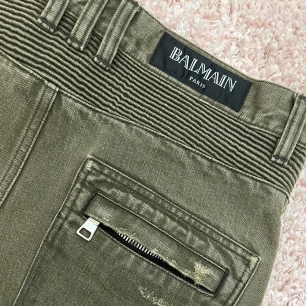 NWOT Balmain Paris Army Green Khaki Moto Ribbed Like New Pants